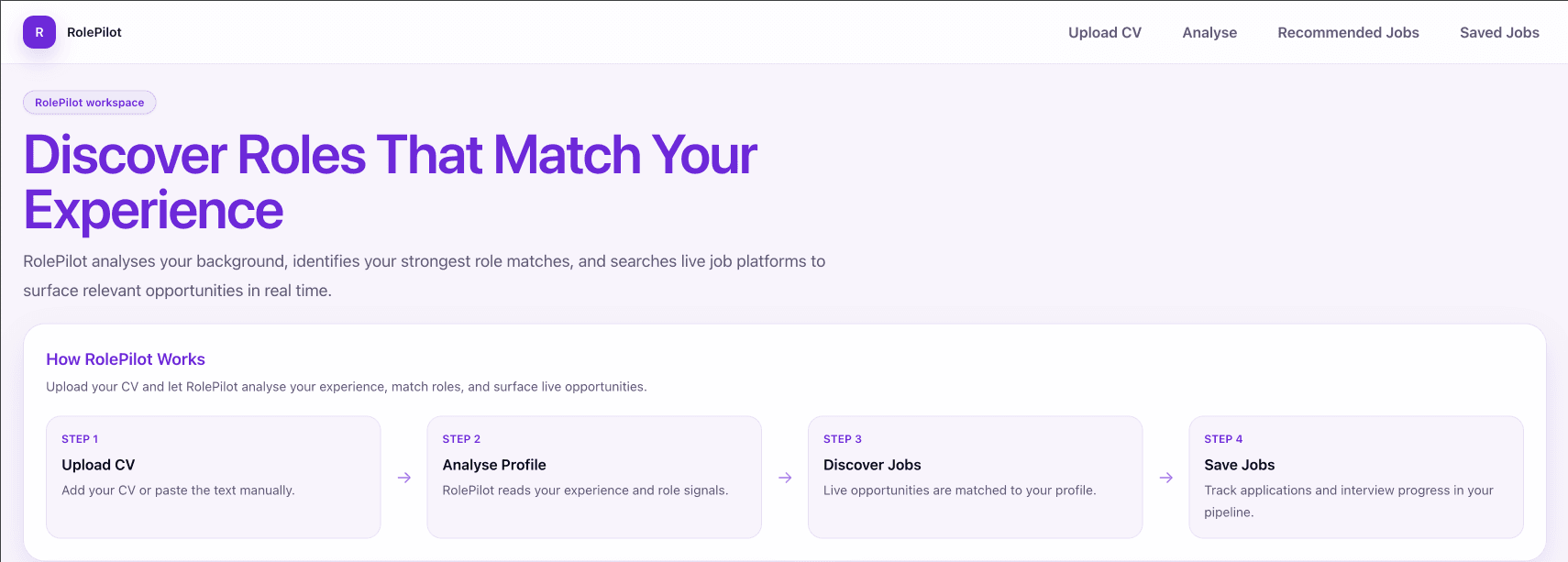 RolePilot homepage and workflow overview