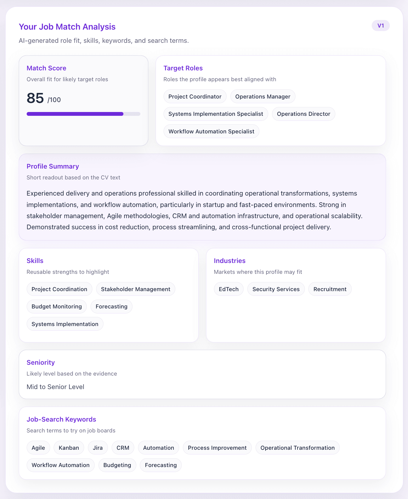 RolePilot AI-powered profile and role match analysis