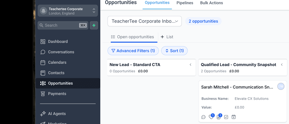 Qualified lead opportunity created in LeadConnector