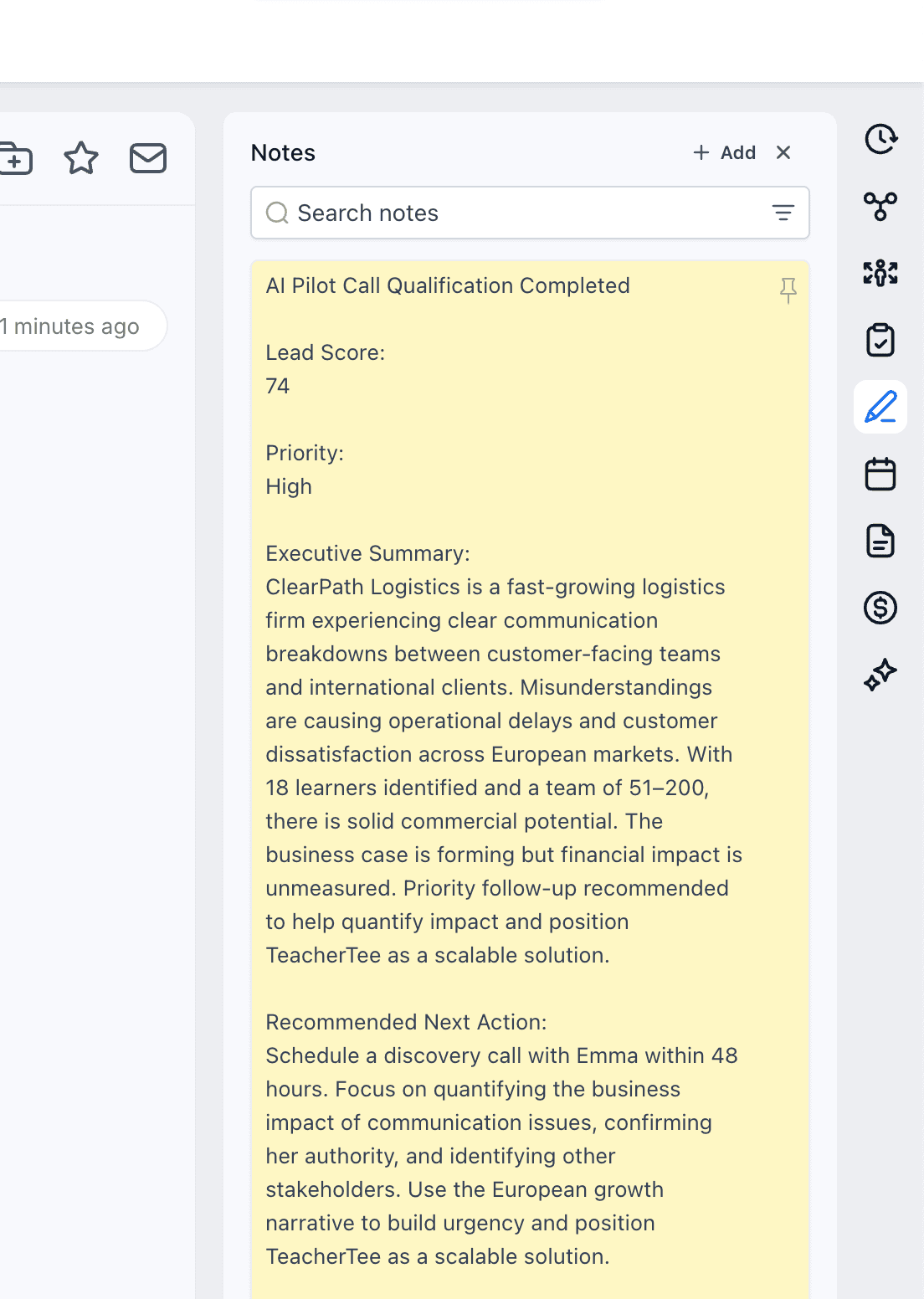 LeadConnector AI qualification summary note