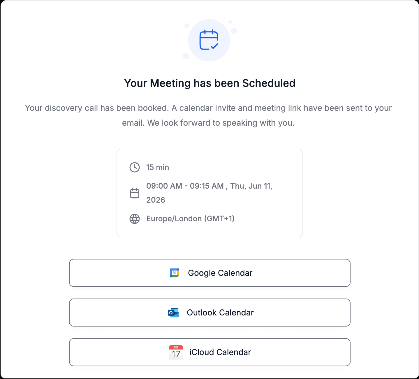 Appointment successfully booked confirmation screen